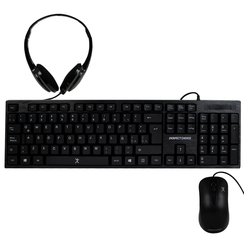 KIT TECLADO / MOUSE USB / DIADEMA PERFECT CHOICE ALAMBRICO