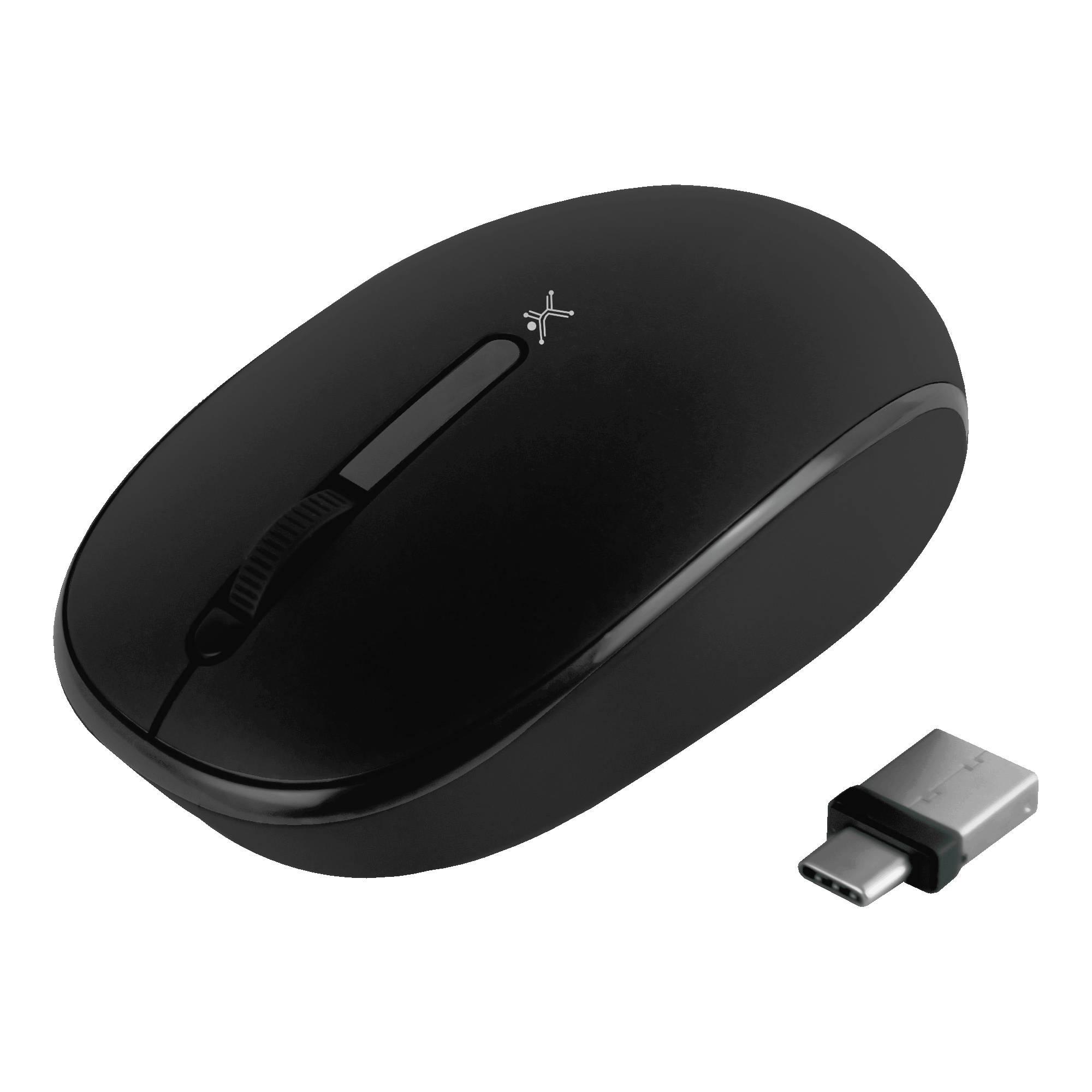MOUSE INALAMBRICO OPTICO ERGONOMICO 1000 DPI RECEPTOR DUAL (USB Y TIPO C) SILENCIOSO PERFECT CHOICE WHISPER - NEGRO