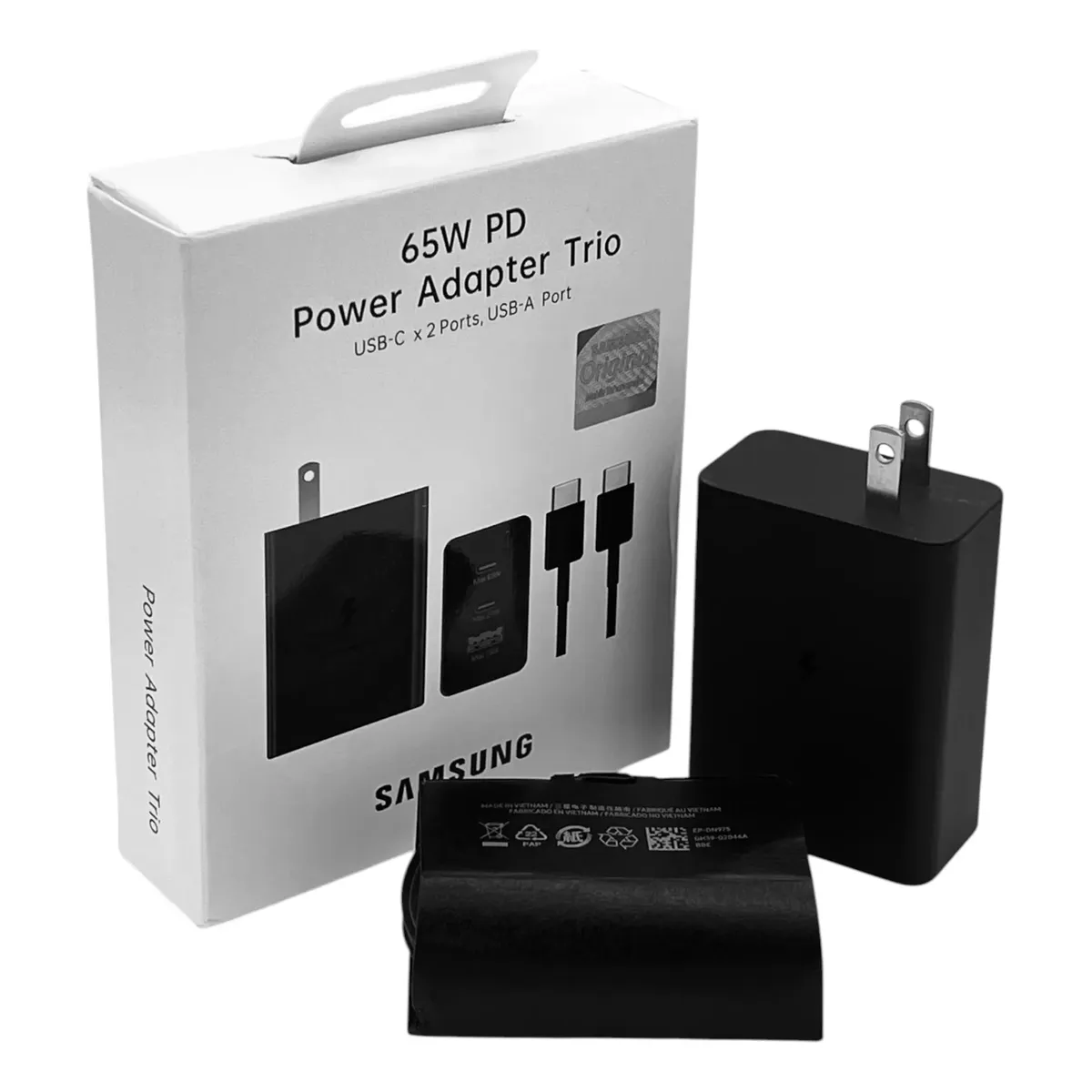 CARGADOR SAMSUNG 65W POWER ADAPTER TRIO USB-C X 2 PORTS, USB-A PORT