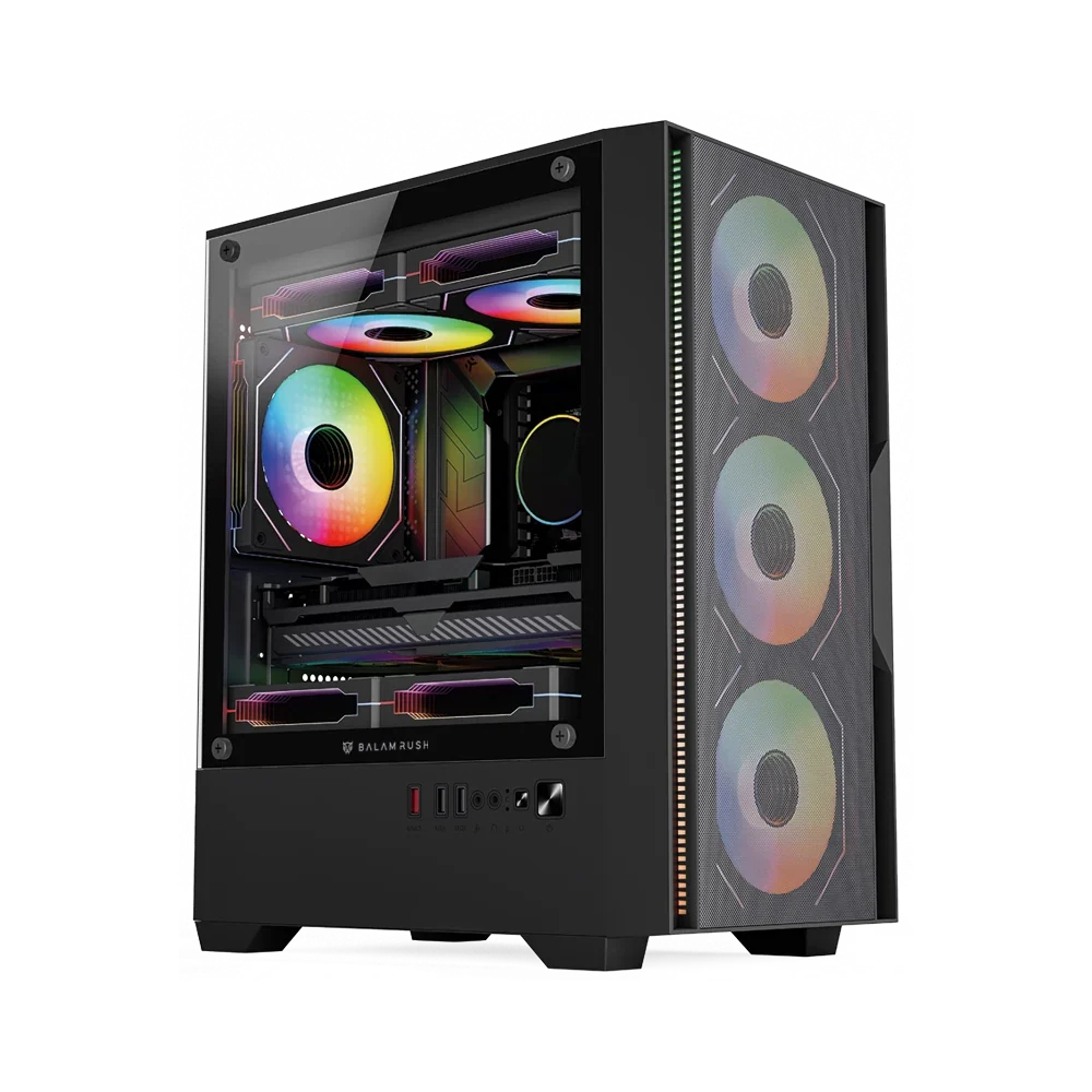GABINETE BALAM RUSH (BR-943895) NITROX EDGE PRO AIRCOOL 4900C,MAX M-ATX,S/FUENTE,1*USB A 3.0,2*USB A 2.0,4FAN ARGB,PANEL CRISTAL/FRENTE MESH,NEGRO