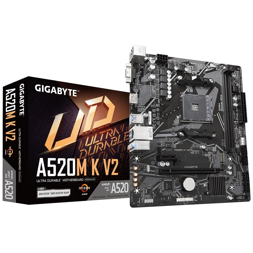 TARJETA MADRE GIGABYTE A520M K V2 SOCKET AM4, 2*DDR4, HDMI, PCIE 3.0, M.2, MICRO ATX, VGA