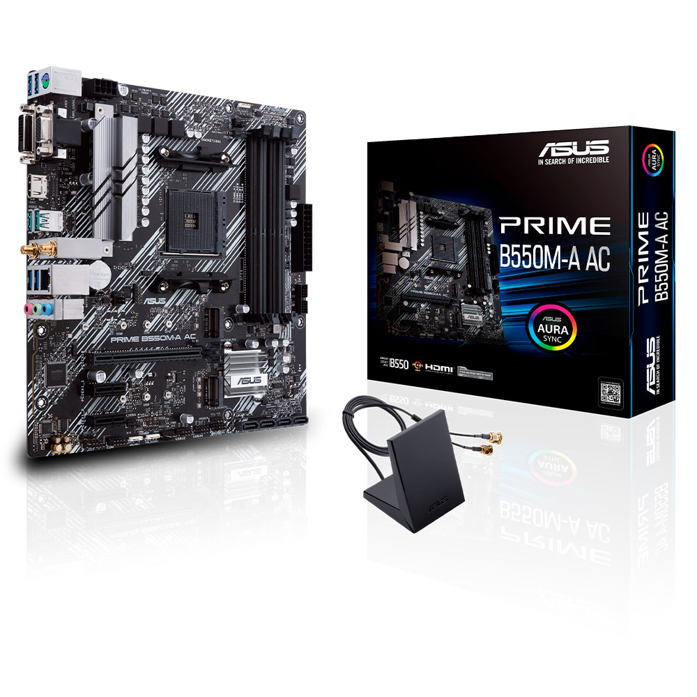 TARJETA MADRE MICRO ATX ASUS B550 AMD S-AM4 5A GEN / 4X DDR4 2666 / HDMI / DVI / D-SUB / M.2 / 6X USB 3.2 / WIFI / BLUETOOTH / GAMA MEDIA / RGB