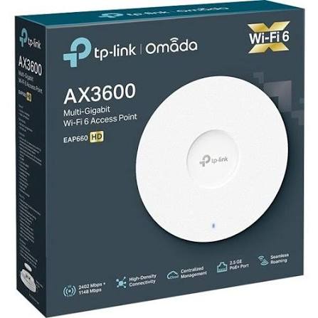 ACCESS POINT | TP-LINK | OMADA EAP660 HD PARA INTERIOR | AX3600 | WIFI 6 | BANDA DUAL 2.4GHZ A 1148MBPS Y 5GHZ A 3550MBPS 1 RJ45 2.5 GIGABIT ADMITE POE