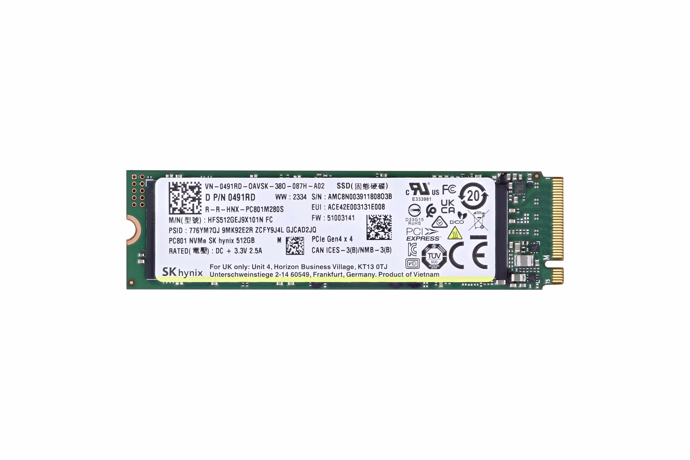 UNIDAD DE ESTADO SOLIDO SSD M.2 SK HYNIX 512GB PCIE 4.0