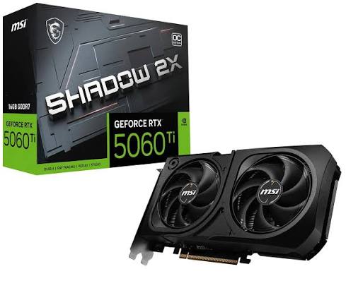 TARJETA DE VIDEO MSI RTX 5060 TI 16G SHADOW 2X OC PLUS 16GB GDDR7, 2617 MHZ, 1*HDMI, 3*DP, 2*FAN